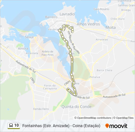 Mapa da linha do autocarro 10.