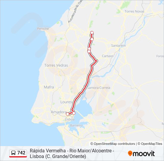 Mapa da linha do autocarro 742.