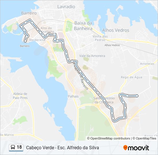 Mapa da linha do autocarro 18.