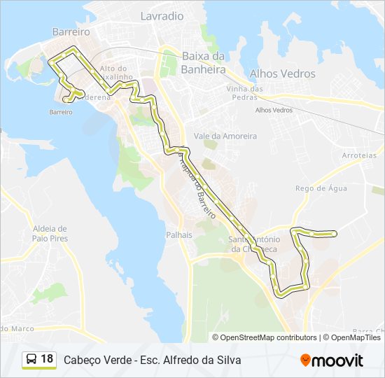 Mapa da linha do autocarro 18.