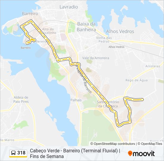 Mapa da linha do autocarro 318.