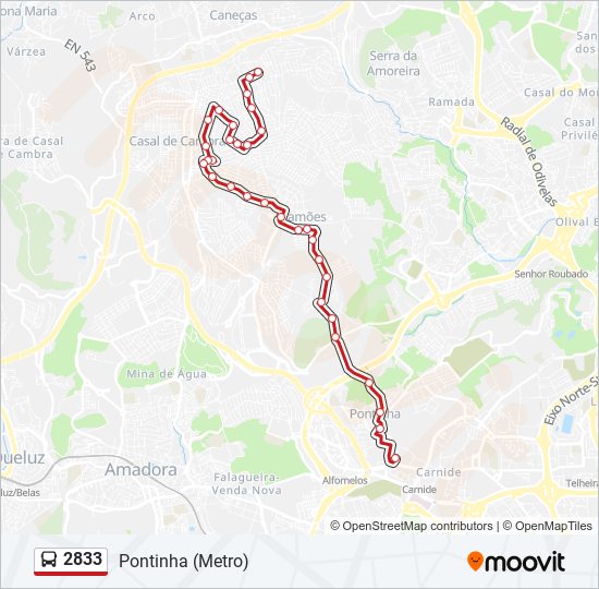 Mapa da linha do autocarro 2833.