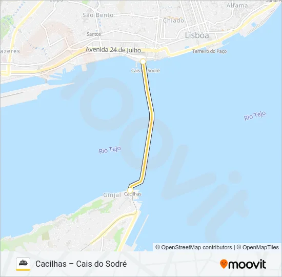 CACILHAS – CAIS DO SODRÉ Ferry Line Map