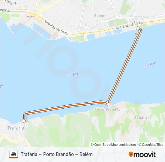 TRAFARIA – PORTO BRANDÃO – BELÉM Ferry Line Map