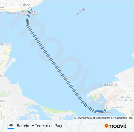 BARREIRO – TERREIRO DO PAÇO Ferry Line Map