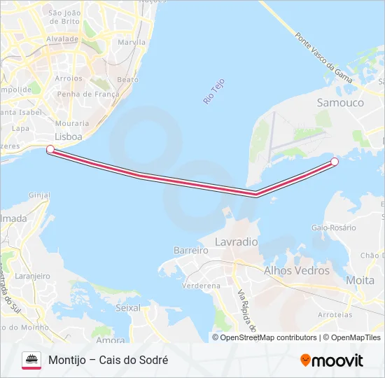 MONTIJO - CAIS DO SODRÉ Ferry Line Map