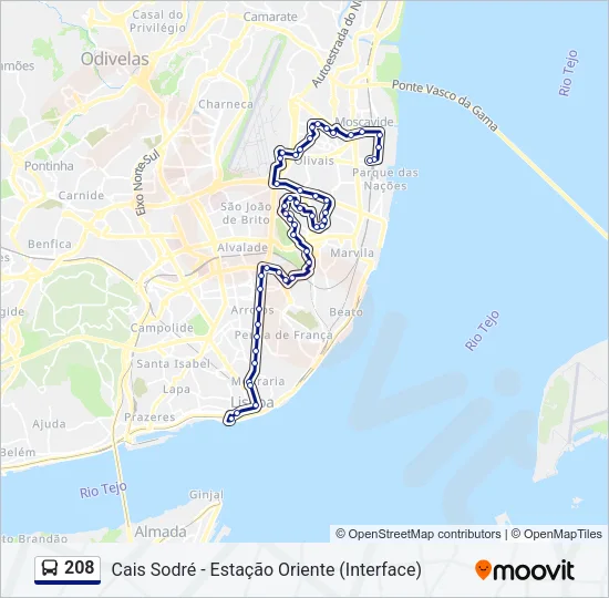 208 Bus Line Map
