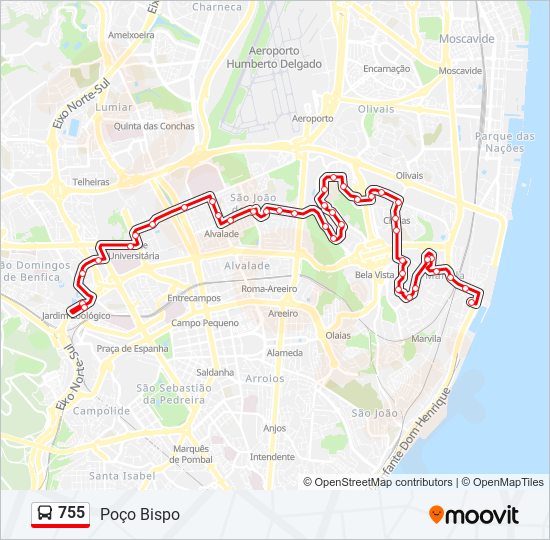 Mapa da linha do autocarro 755.