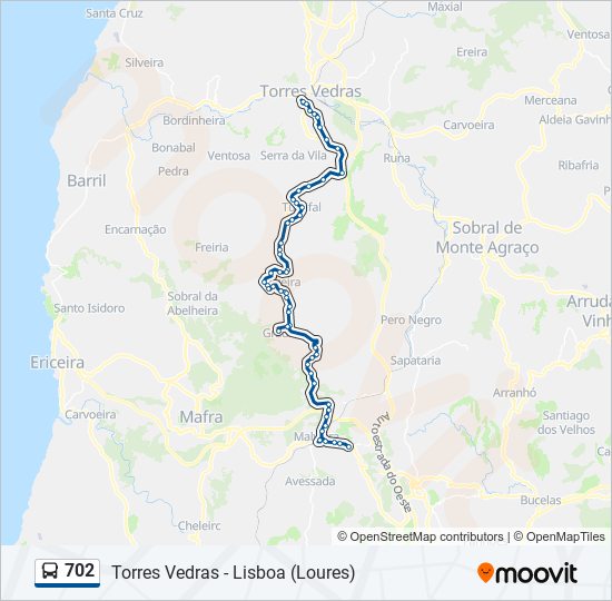 Mapa da linha do autocarro 702.