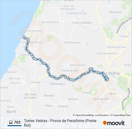 Mapa da linha do autocarro 703.