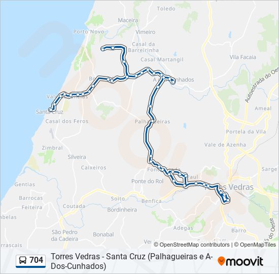 Mapa da linha do autocarro 704.