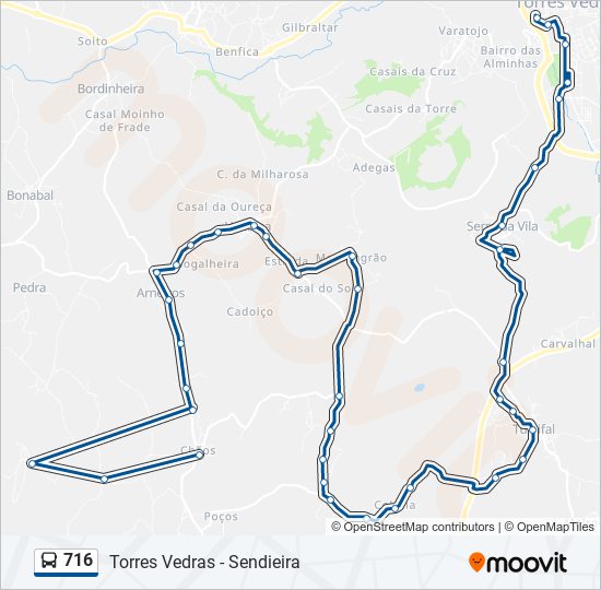 Mapa da linha do autocarro 716.