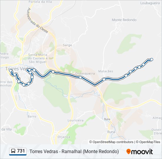 Mapa da linha do autocarro 731.