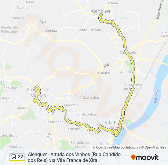 Mapa da linha do autocarro 22.