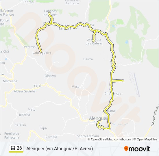 Mapa da linha do autocarro 26.