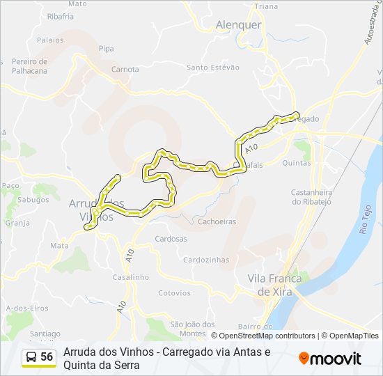 Mapa da linha do autocarro 56.