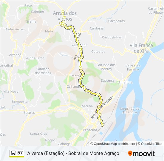 Mapa da linha do autocarro 57.