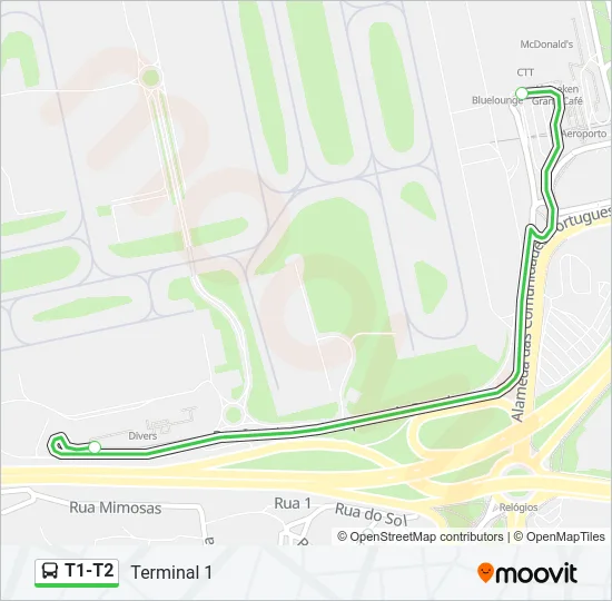 T1-T2 Bus Line Map
