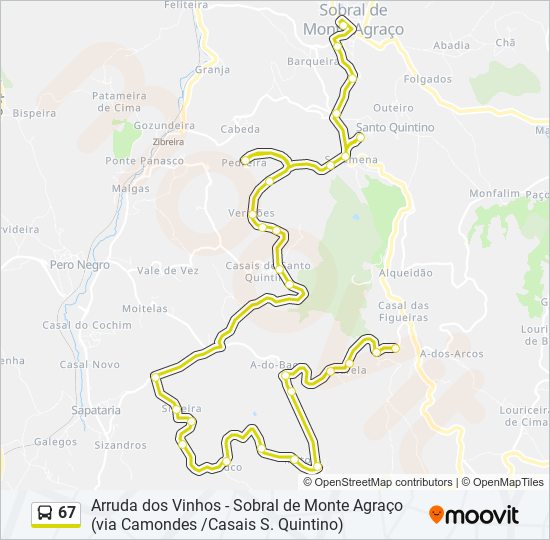 Mapa da linha do autocarro 67.