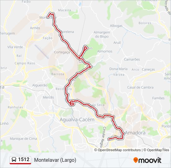 Mapa da linha do autocarro 1512.