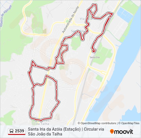 Mapa da linha do autocarro 2539.