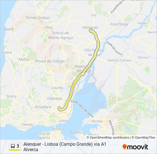 Mapa da linha do autocarro 3.