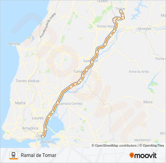 Mapa da linha do comboio R. TOMAR.