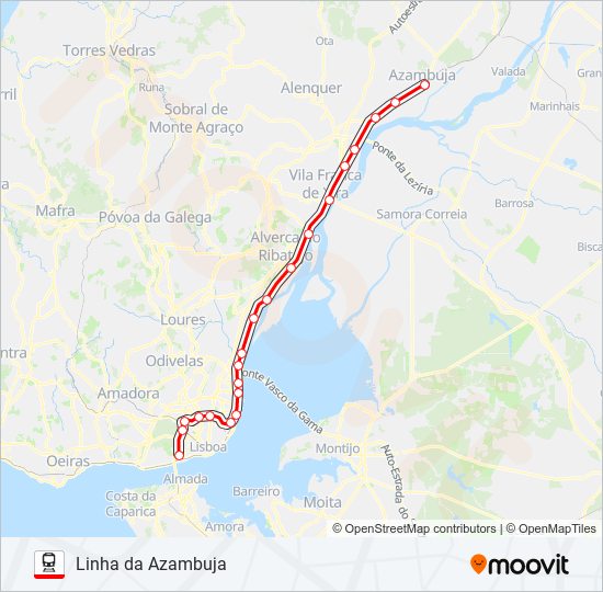 Mapa da linha do comboio L. AZAMBUJA.