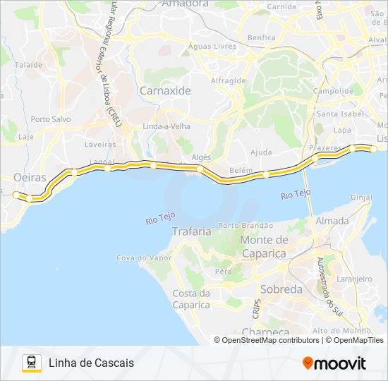 Mapa da linha do comboio L. CASCAIS.