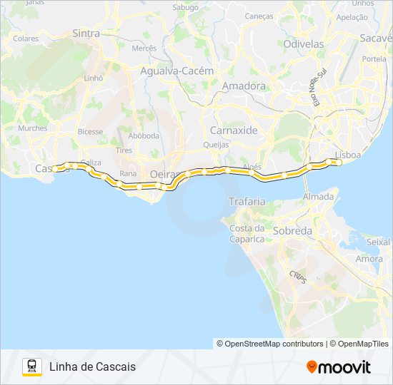 Mapa da linha do comboio L. CASCAIS.