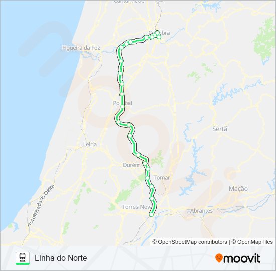 Mapa da linha do comboio L. NORTE.