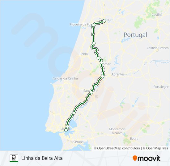 Mapa da linha do comboio L. BEIRA ALTA.