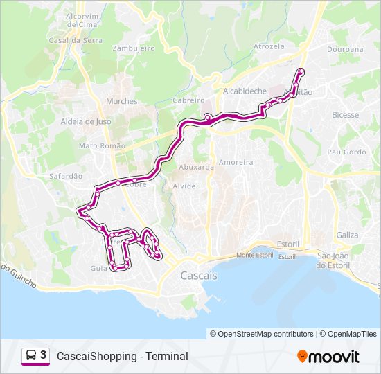 Mapa da linha do autocarro 3.