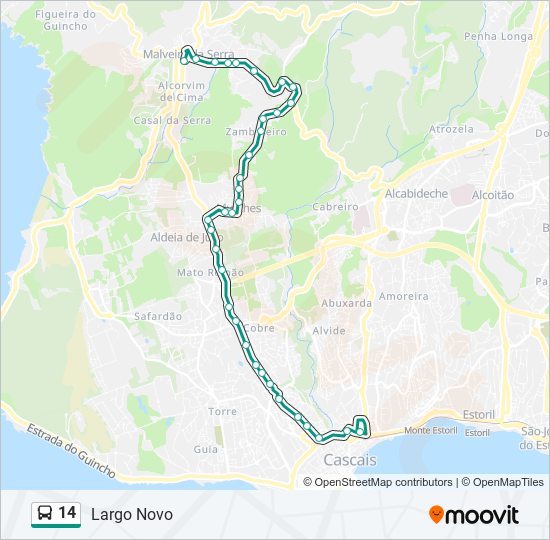 Mapa da linha do autocarro 14.