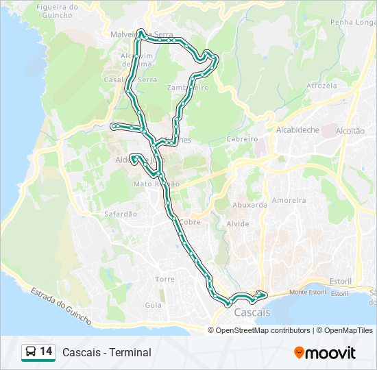 Mapa da linha do autocarro 14.