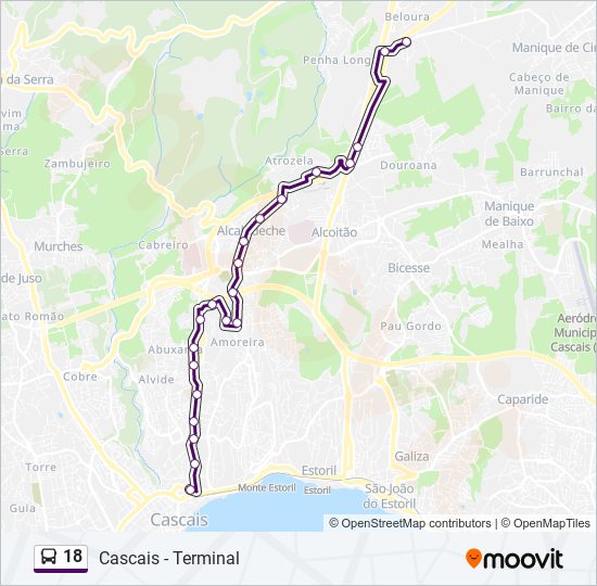 Mapa da linha do autocarro 18.