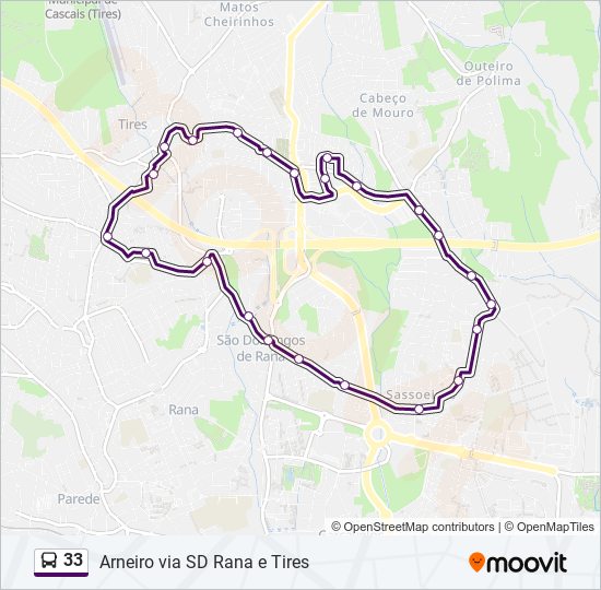 Mapa da linha do autocarro 33.