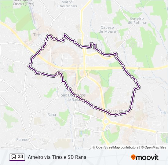 Mapa da linha do autocarro 33.