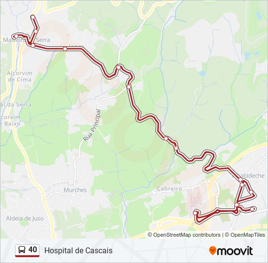 Mapa da linha do autocarro 40.