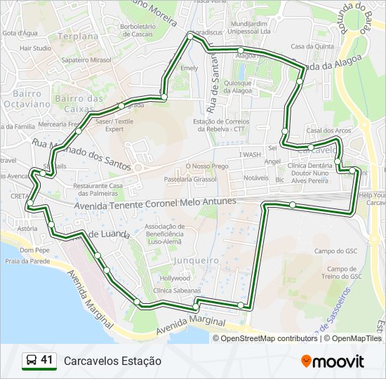 Mapa da linha do autocarro 41.