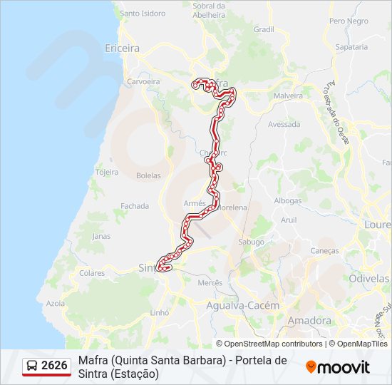 Mapa da linha do autocarro 2626.