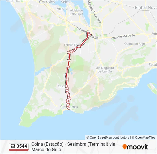 3544 Percursos: Horários, paragens e mapas - Sesimbra (Terminal) via ...