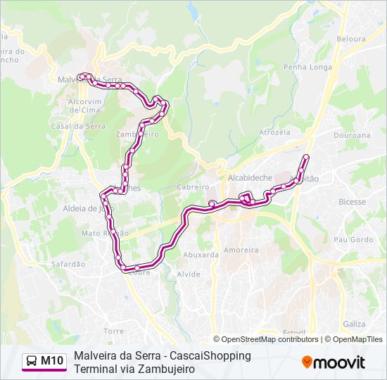 Mapa da linha do autocarro M10.