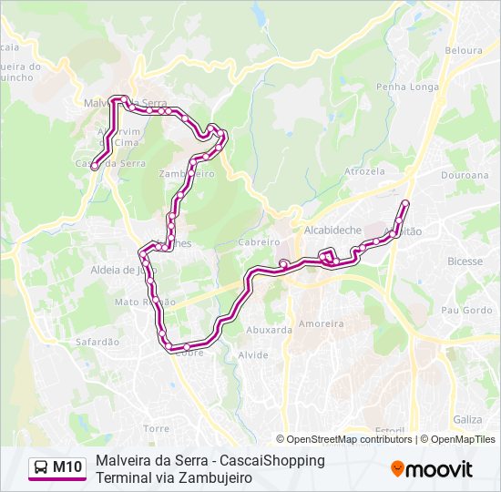 Mapa da linha do autocarro M10.