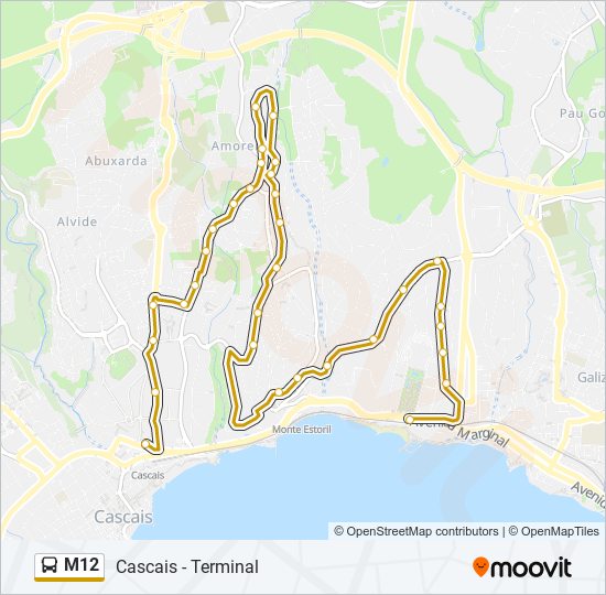 Mapa da linha do autocarro M12.