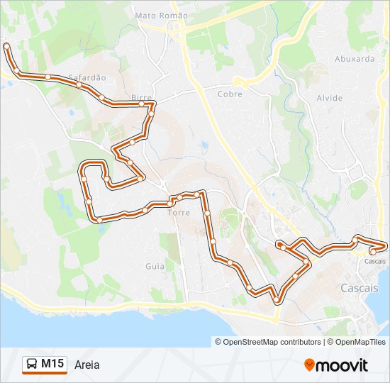 Mapa da linha do autocarro M15.