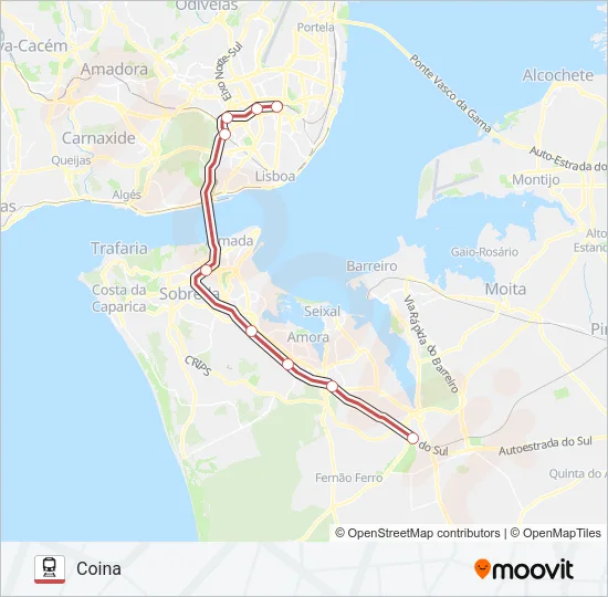 LISBOA - SETÚBAL Train Line Map
