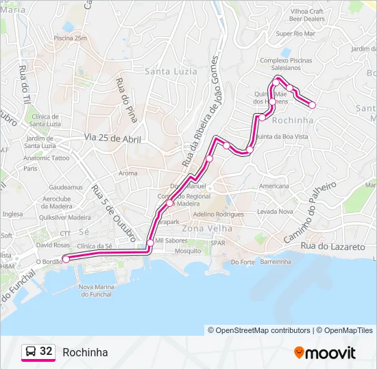Mapa da linha do autocarro 32.