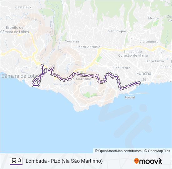 Mapa da linha do autocarro 3.