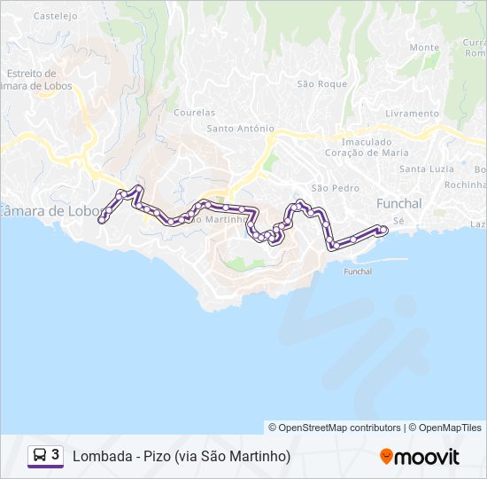 Mapa da linha do autocarro 3.